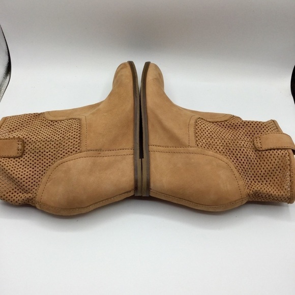 LUCKY Brand Keno Perforated Dark Camel Suede Leather Wedge Bootie Size 10 - Picture 10 of 11